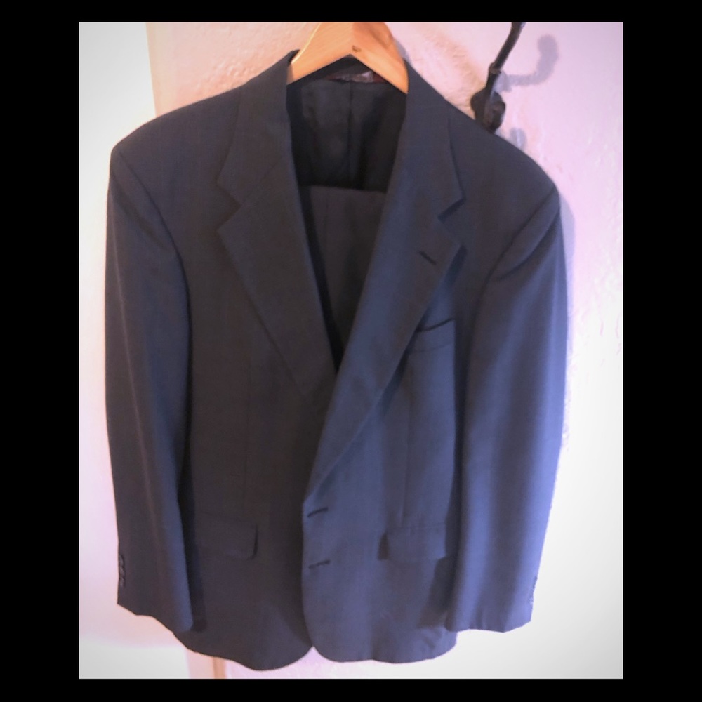 Navy herringbone suit jacket and slacks